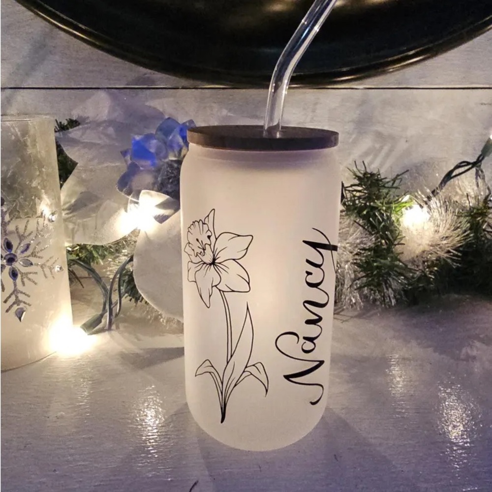 Personalized Frosted Glass Tumbler with Straw